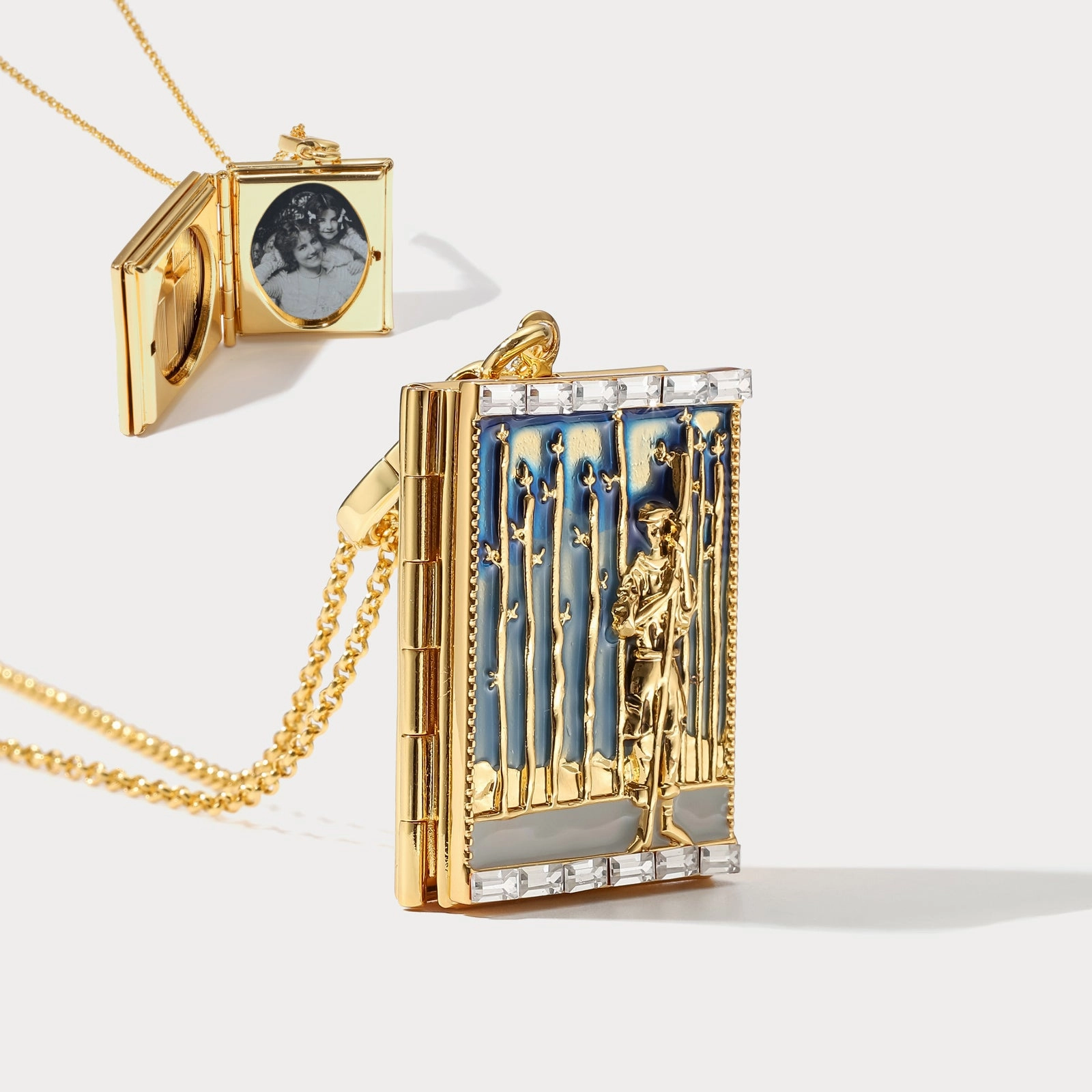 Tarot Locket Necklace - Nine of Wands Classic Duo