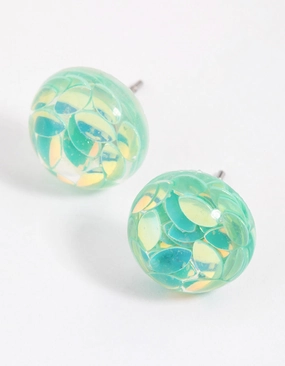 Romantic Design Classic Finish Teal Resin Petals Stud Earrings