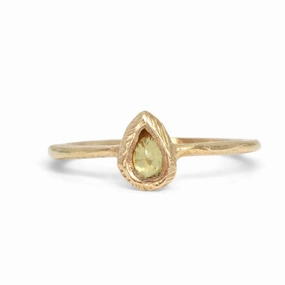 Rich Texture Dazzling Effect Teardrop Ring in Yellow Sapphire - 18k Gold, size 6