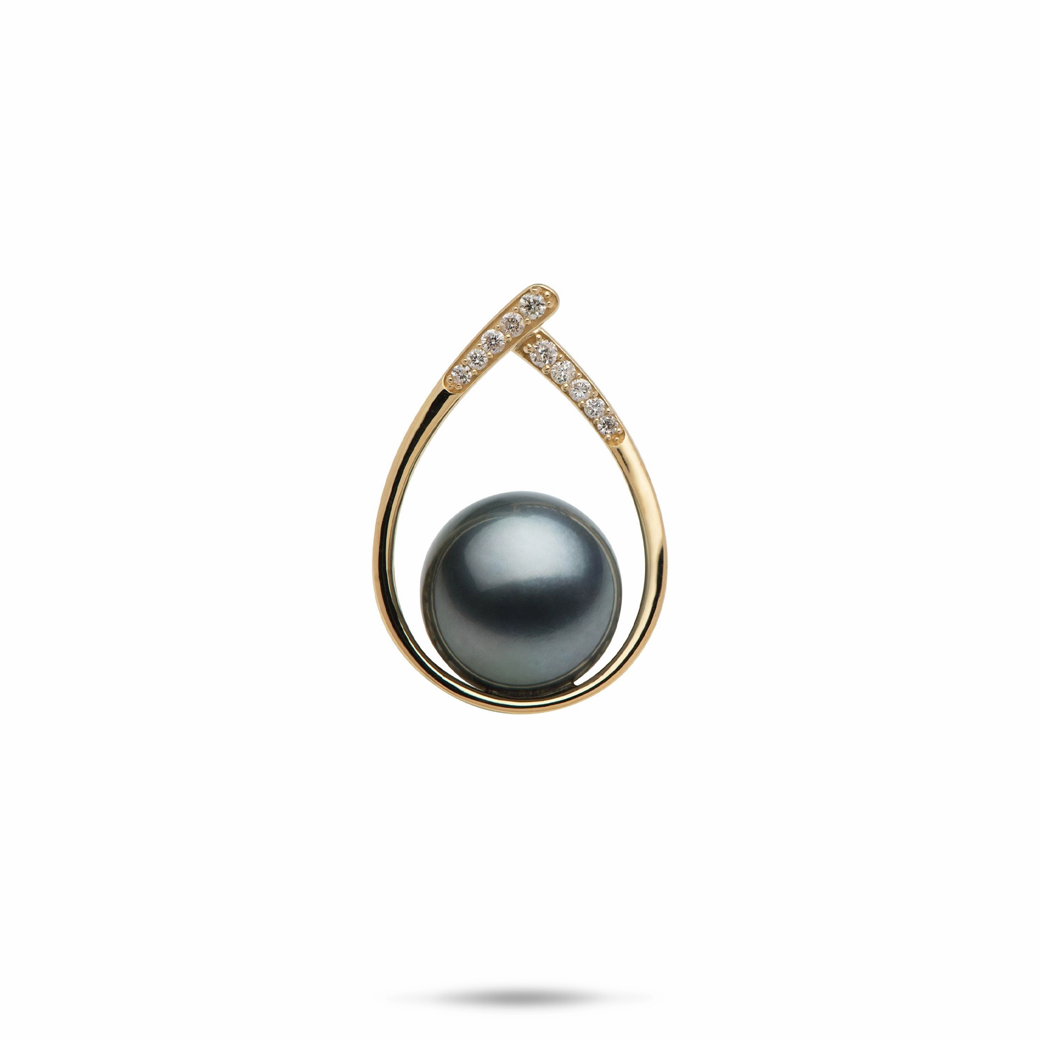 Teardrop Tahitian Black Pearl Pendant in Gold with Diamonds - 10-11mm Family Style Set Jewelry