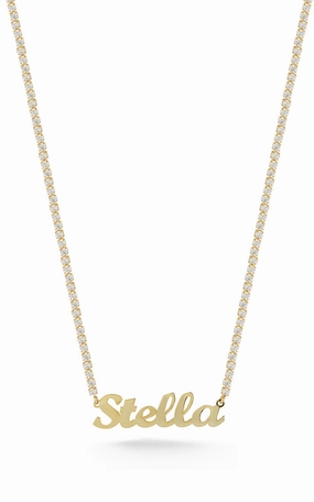 Sleek Finish Tennis Script Name Necklace