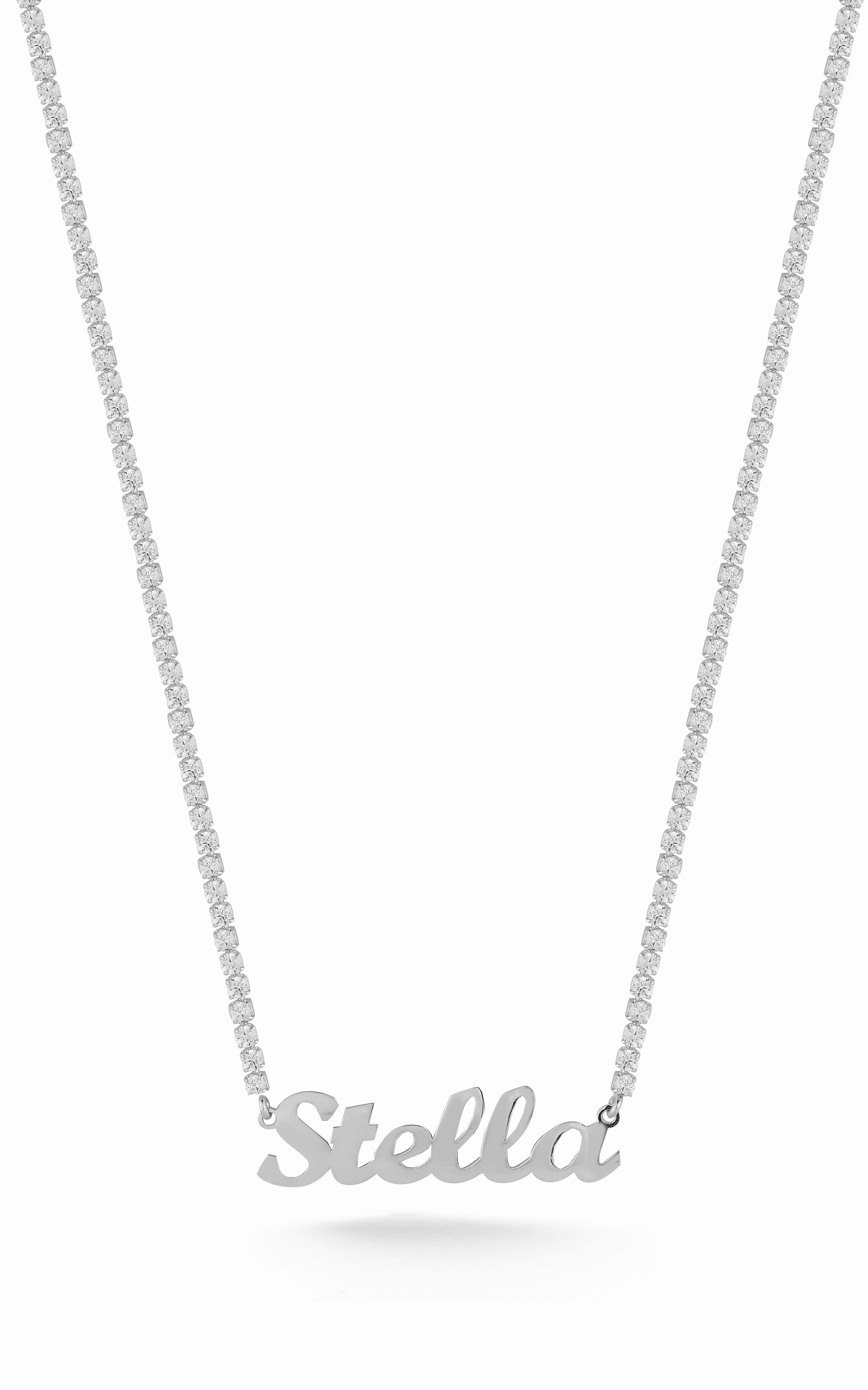 Bold Option Tennis Script Name Necklace