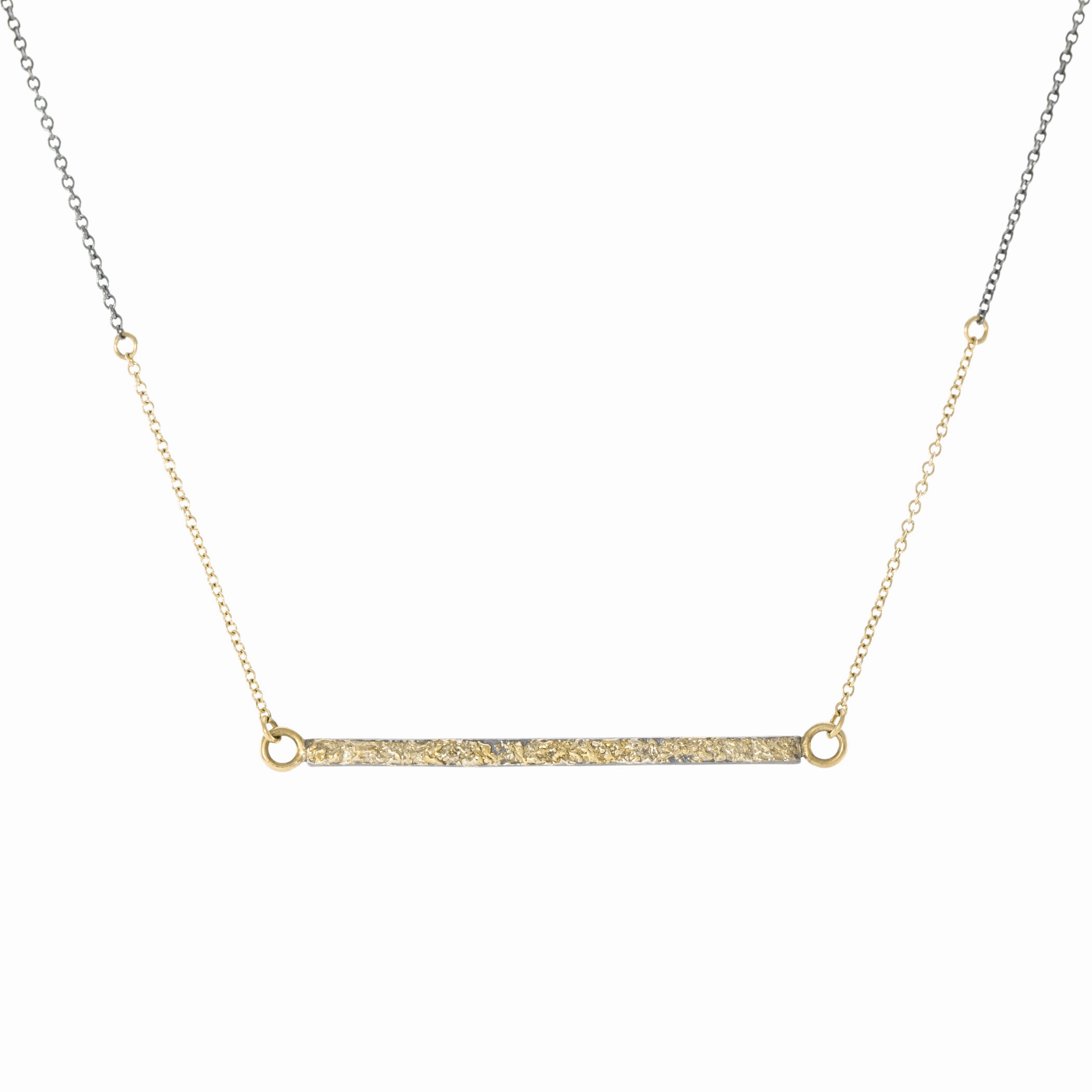 Shining Craft Everyday Finish Terra Bar Necklace on Two-Tone Chain - 22k/18k/14k Gold   Oxidized Silver