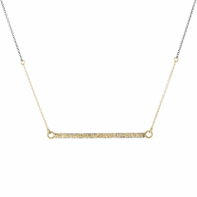Shining Craft Everyday Finish Terra Bar Necklace on Two-Tone Chain - 22k/18k/14k Gold   Oxidized Silver