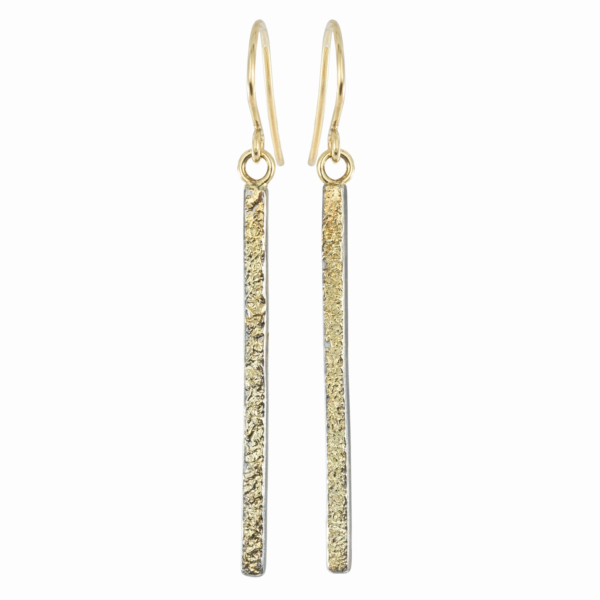 Stylish Style Fashionable Shine Finish Terra Bar Stick Earrings - 22k/18k Gold, Oxidized Silver