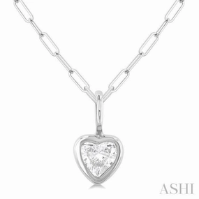 Career Jewelry 1/5 Ctw Heart Shape Bezel Set Diamond Fashion Pendant With Paperclip Chain in 10K White Gold