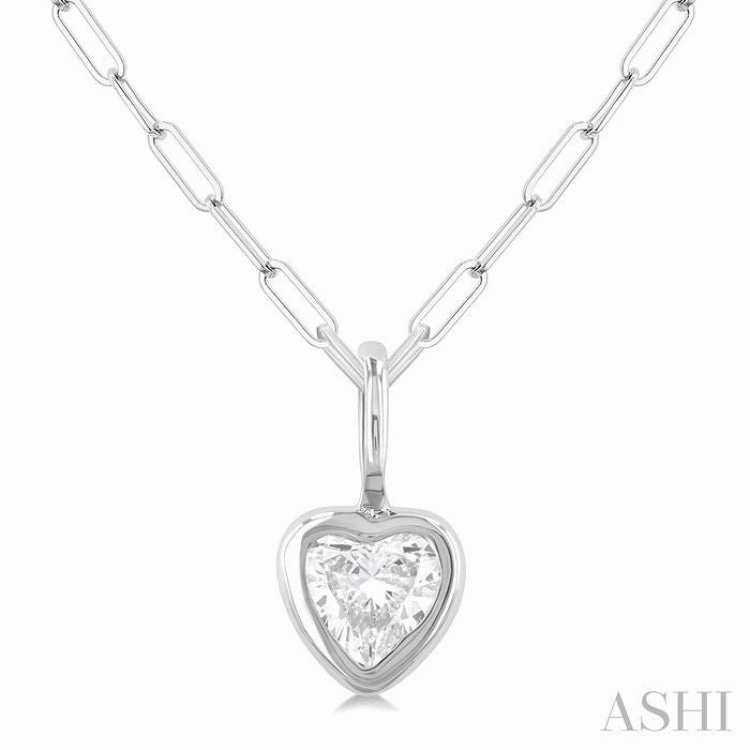 Career Jewelry 1/5 Ctw Heart Shape Bezel Set Diamond Fashion Pendant With Paperclip Chain in 10K White Gold