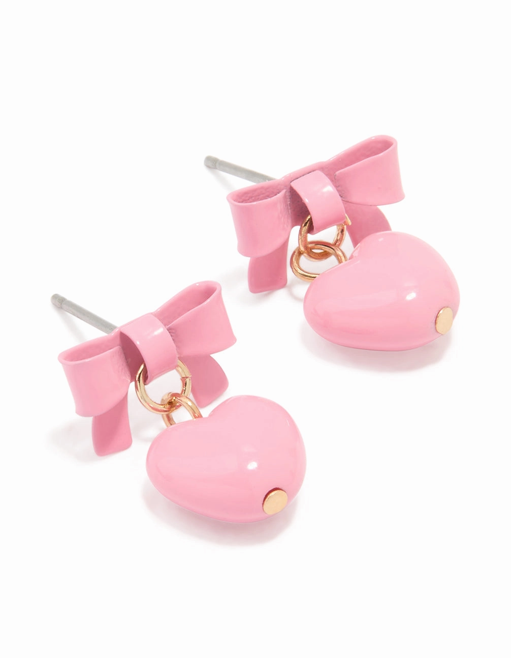 Office Vibe Shiny Touch Gold Coated Metal Bow & Heart Drop Stud Earrings