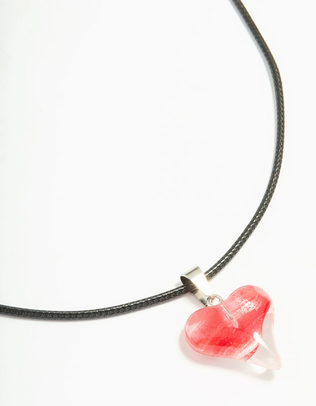 Lustrous Finish Luxury Form Red Bubble Heart Pendant Black Cord Necklace