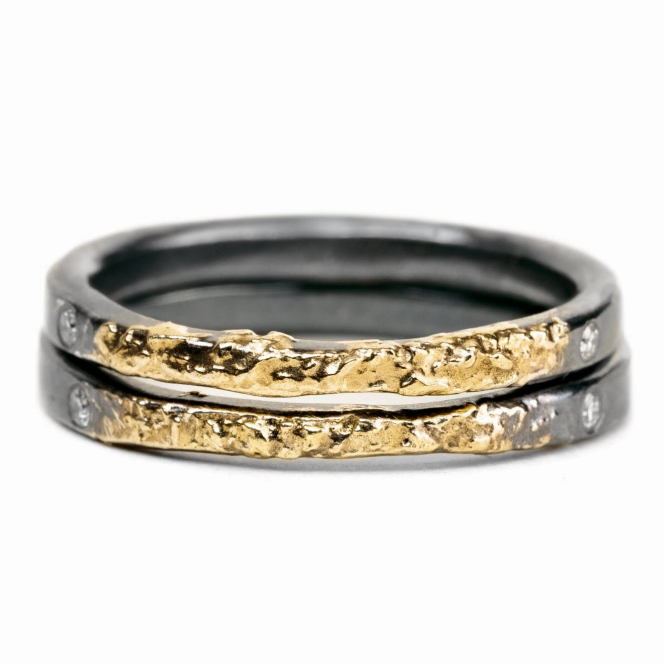 Radiant Charm Vibrant Shine Pieces The Jane Stack Rings - 18k Gold, Oxidized Silver   Diamonds