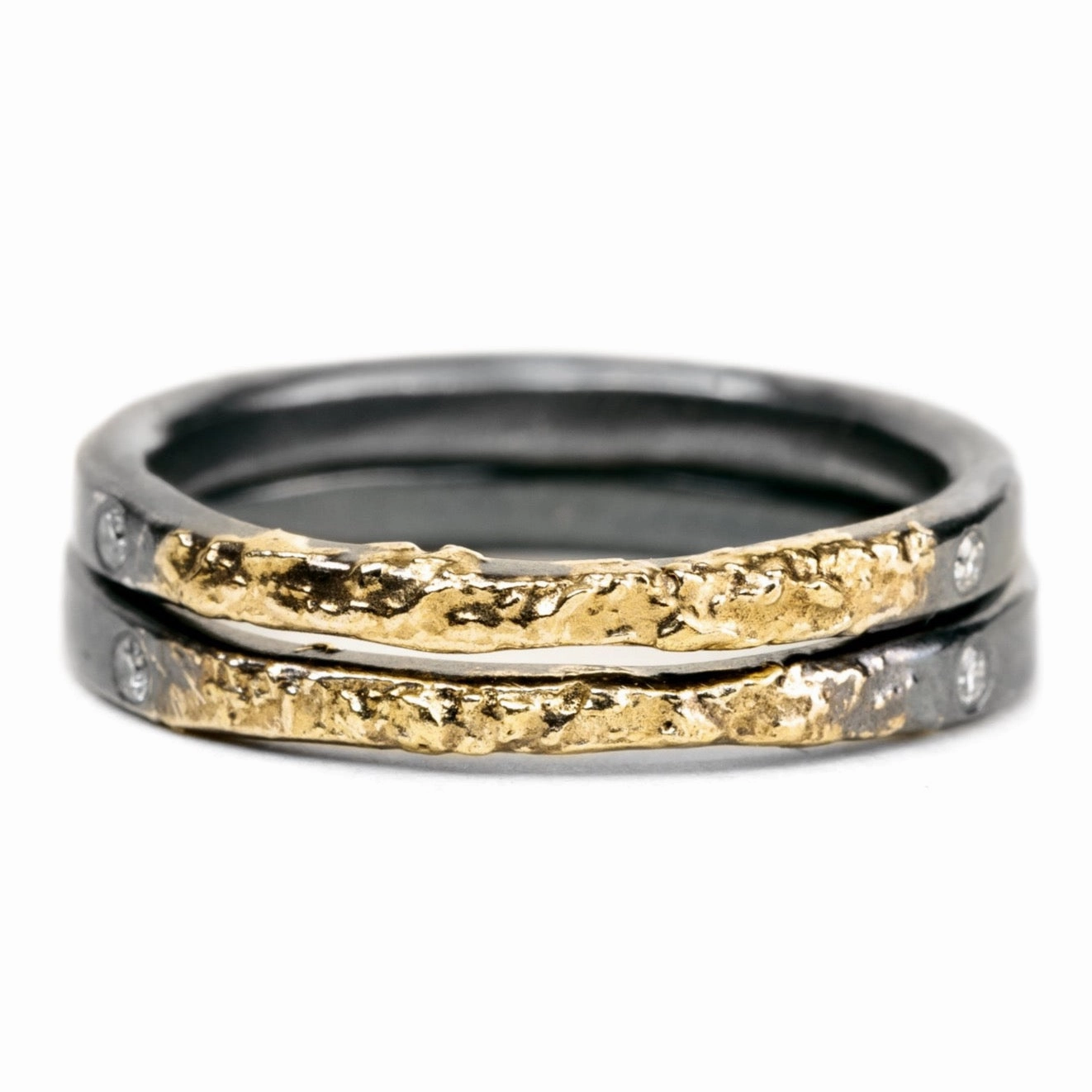 Elegant Statement Allure Sparkle The Jane Stack Rings - 18k Gold, Oxidized Silver   Diamonds