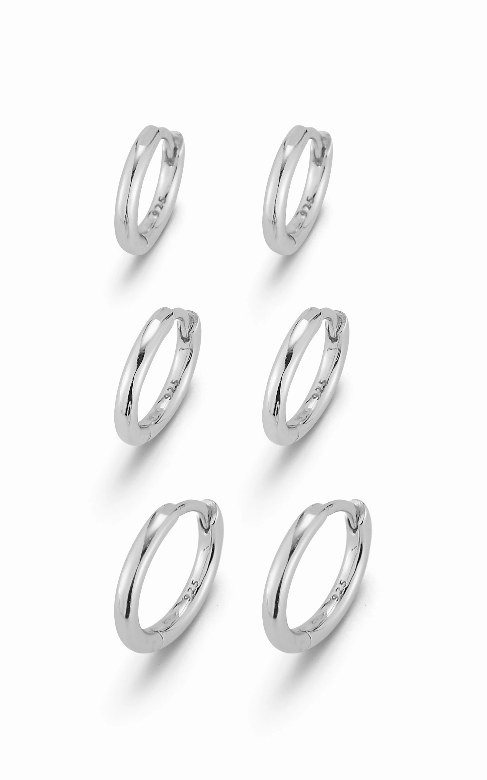 Thin Solid Hoop Earring Combo Set of 3 Pairs Modern Classic Vivid Accent