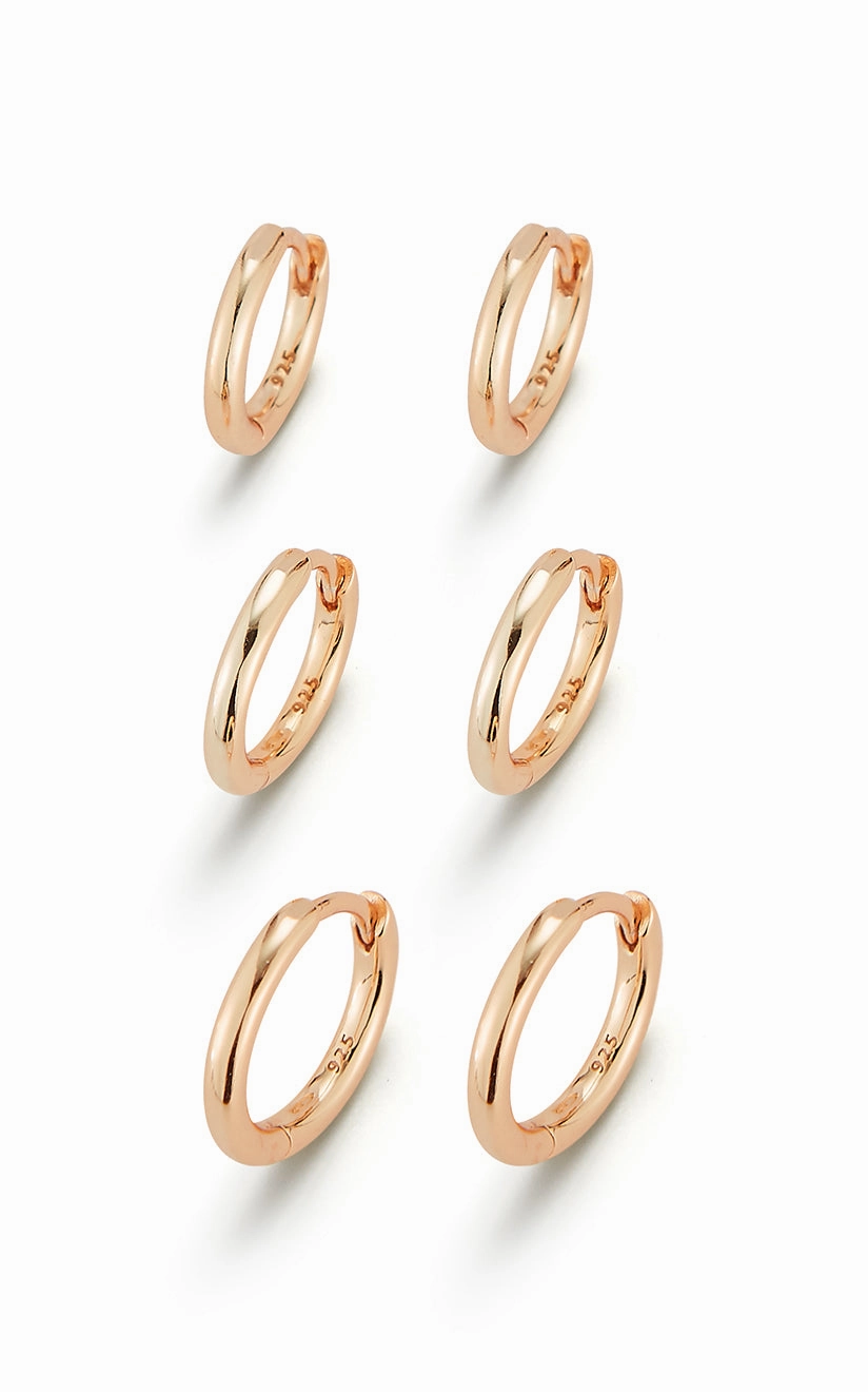 Delicate Glam Thin Solid Hoop Earring Combo Set of 3 Pairs