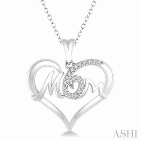 1/20 Ctw MOM Cutout Heart Round Cut Diamond Pendant With Link Chain in 10K White Gold Romantic Moment