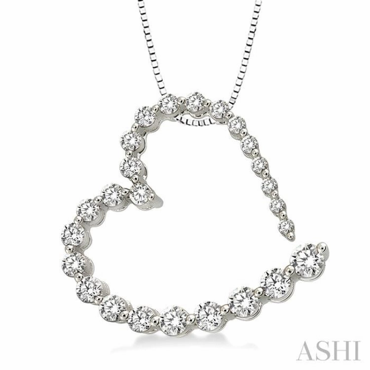 Bold Mood Superior Design 1/2 Ctw Diamond Journey Heart Pendant in 14K White Gold with chain