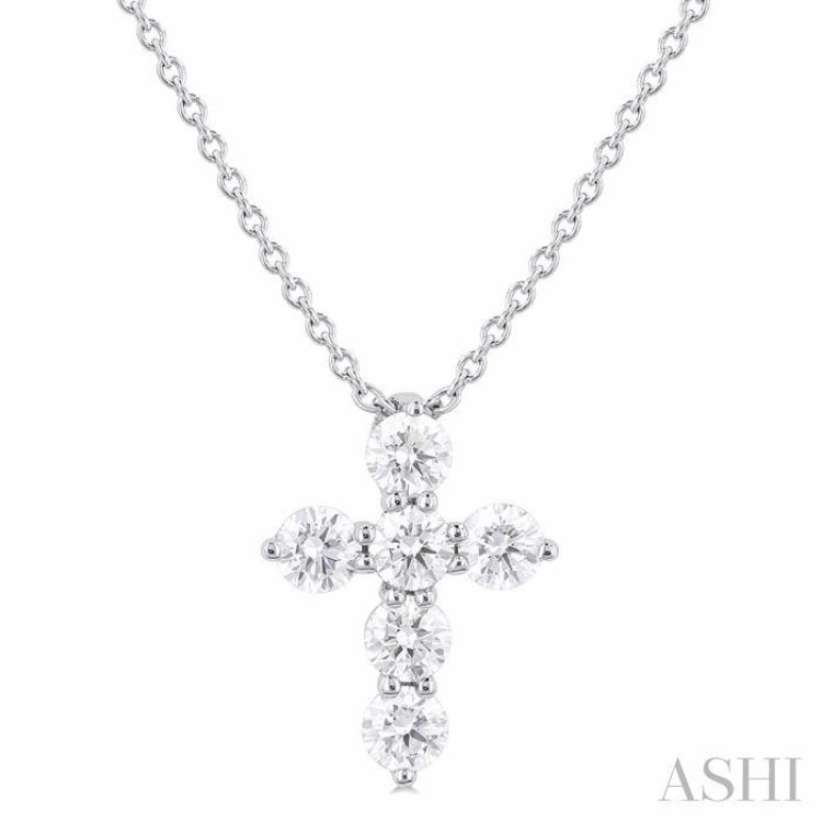 1/3 Ctw Round Cut Diamond Christian Cross 6-Stone Fashion Pendant With Chain in 14K White Gold Trendy Man Ideal Jewelry