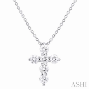 1/3 Ctw Round Cut Diamond Christian Cross 6-Stone Fashion Pendant With Chain in 14K White Gold Trendy Man Ideal Jewelry
