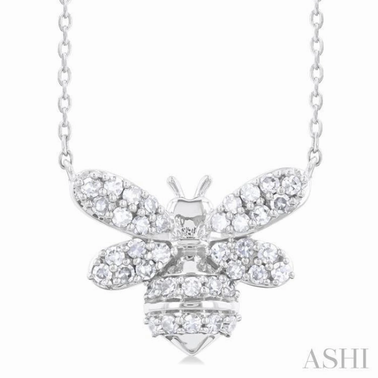 1/4 Ctw Petite Bumble Bee Round Cut Diamond Fashion Pendant With Chain in 10K White Gold Coordinating Jewelry