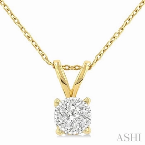 Durable piece 1/3 Ctw Lovebright Chevron Bail Round Cut Diamond Solitaire Pendant With Chain in 14K Yellow and White Gold
