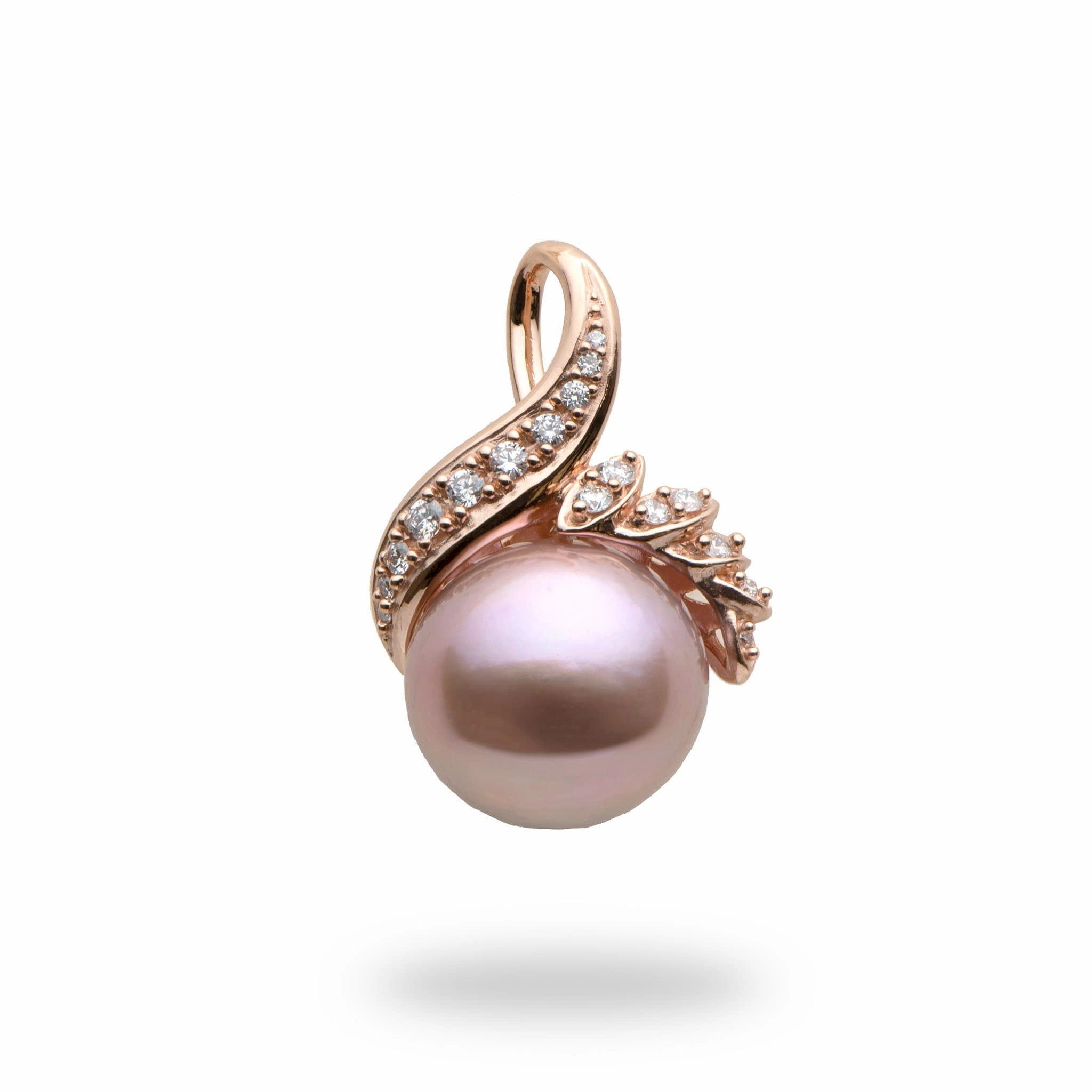 Superb Gift handmade piece Lilac Freshwater Pearl Pendant in Rose Gold with Diamonds - 13-14mm