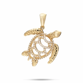 Home Gift Amazing Piece Honu Pendant in Gold with Diamonds - 28mm