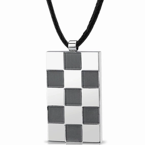 Cool Highlight Brushed Matte Finish Checkered Design Stainless Steel Tag Pendant With Adjustable Black Cord