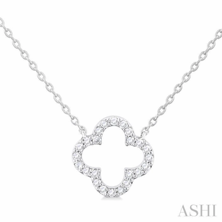 1/8 Ctw Petite Clover Round Cut Diamond Fashion Pendant With Chain in 10K White Gold Magnificent Ornament