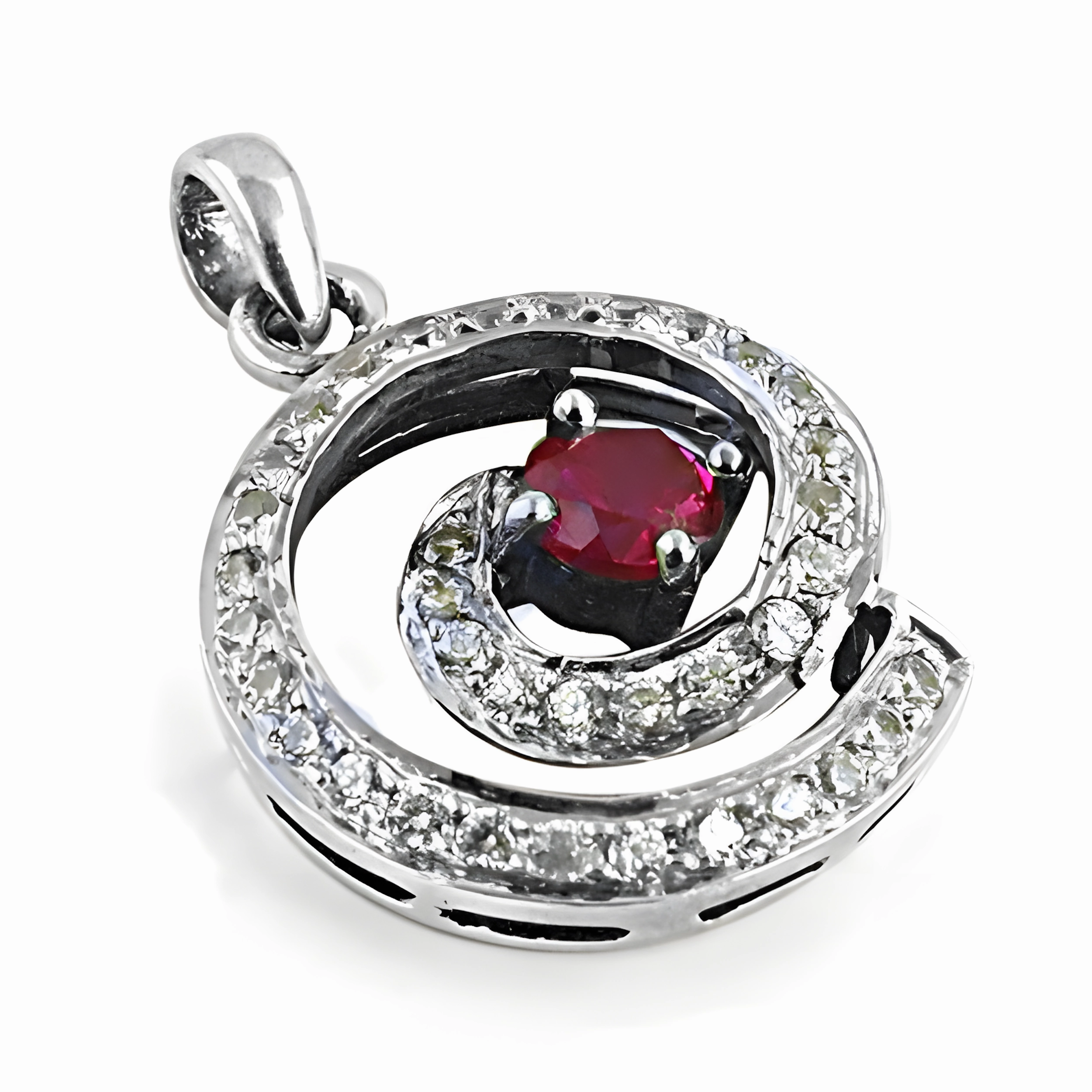 Stunning Red & White Cubic Zirconia Gemstone Silver Pendant - Shop Now Exclusive Appeal