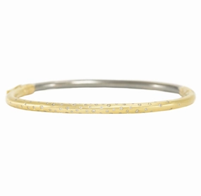 Elegant Shine Timeless Hinged Bangle (18k Gold   Silver Half) - 18ky, Oxidized Silver   VS Diamonds