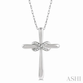 1/20 Ctw Infinity Round Cut Diamond Cross Petite Pendant With Chain in 10K White Gold Adorned Piece