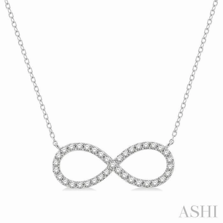 1/2 Ctw Round Cut Diamond Infinity Pendant With Chain in 14K White Gold All Ages Adornment Self Piece