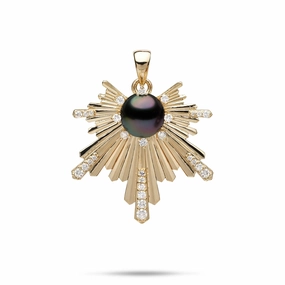 Office Wear Item E Ho???la Tahitian Black Pearl Pendant in Gold with Diamonds - 27mm