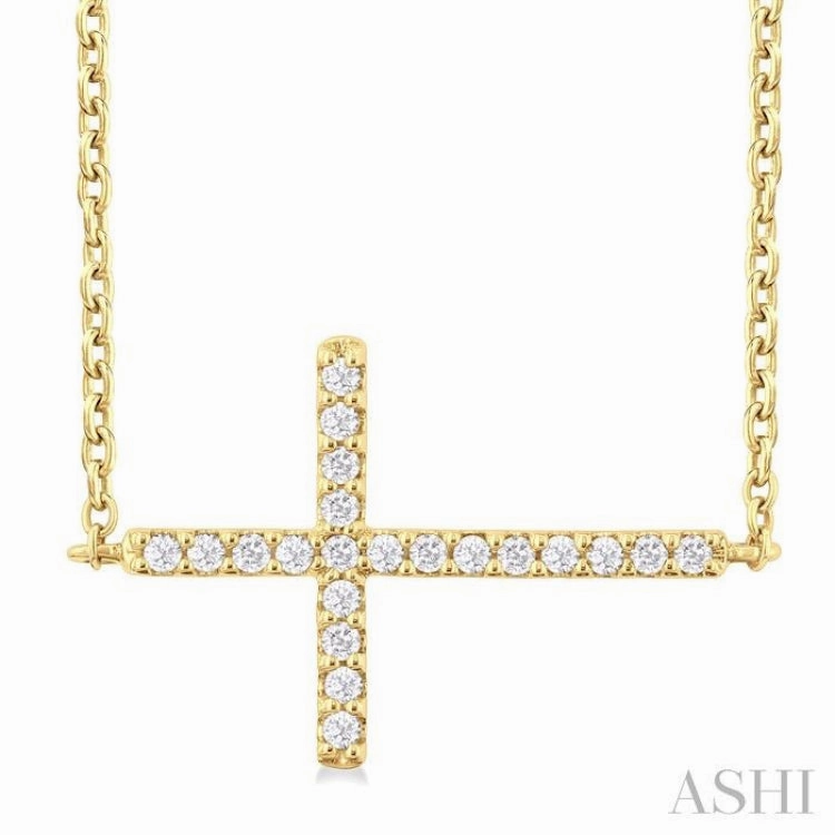 1/10 Ctw Petite Sideways Cross Round Cut Diamond Fashion Pendant With Chain in 10K Yellow Gold Bridal Look Lightweight Item