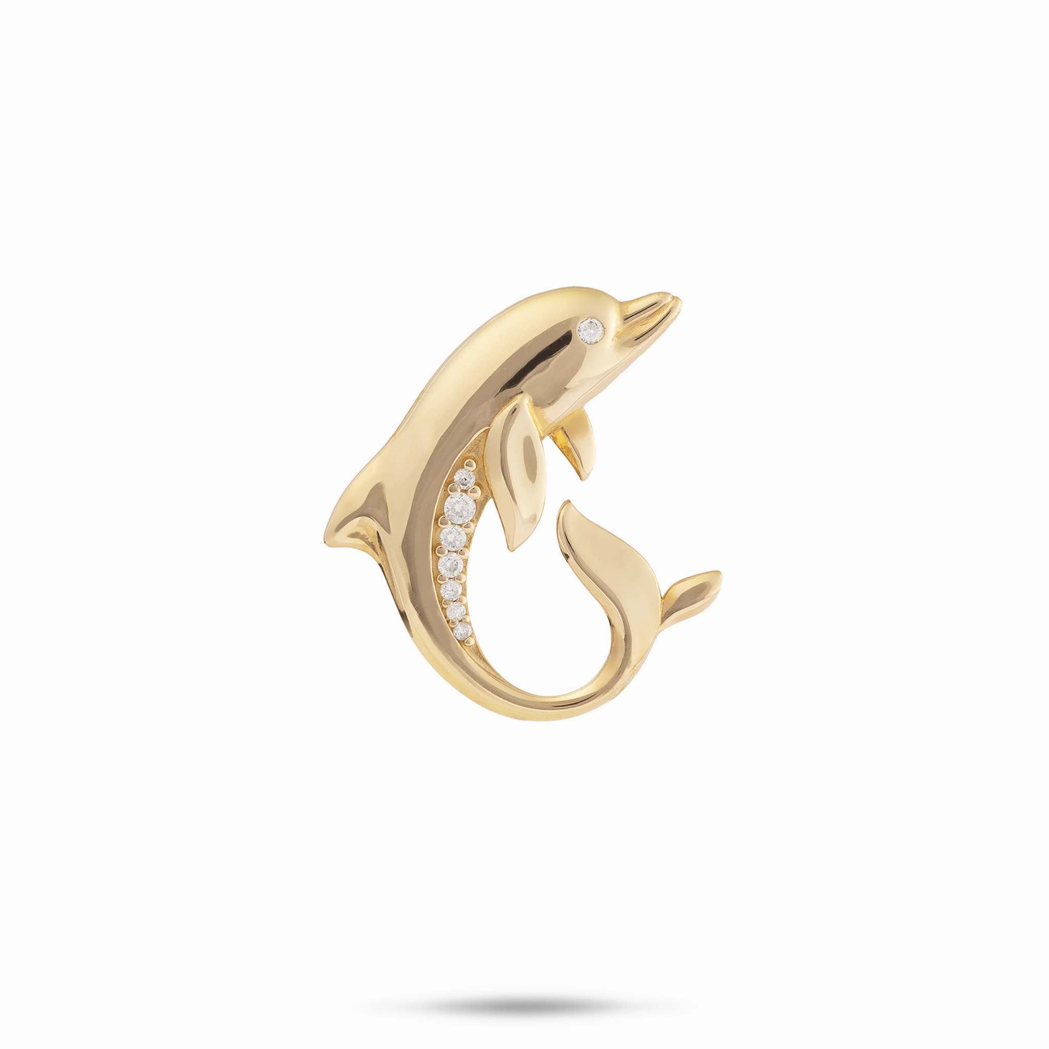 Trendy Jewelry Ocean Dance Dolphin Pendant in Gold with Diamonds - 22mm