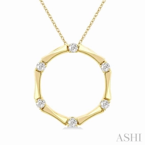 1/4 Ctw Petite Bamboo Shoot Inspired Round Cut Diamond Fashion Pendant With Chain in 14K Yellow Gold Stylish Adornment