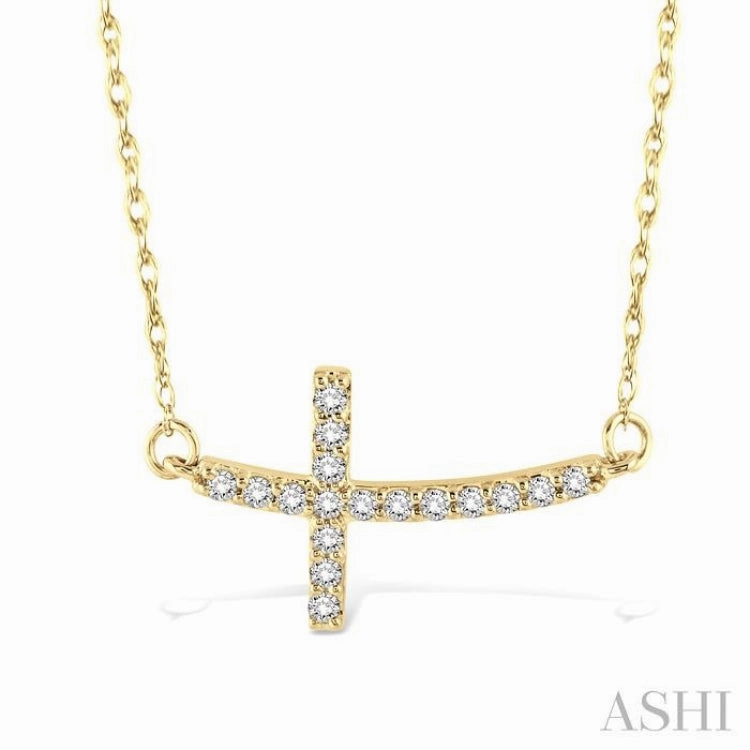 1/5 Ctw Round Cut Diamond Cross Pendant in 10K Yellow Gold with Chain great design