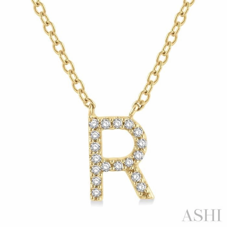 Special Occasion Item 1/20 Ctw Initial 'R' Round Cut Diamond Pendant With Chain in 10K Yellow Gold