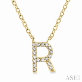 Special Occasion Item 1/20 Ctw Initial 'R' Round Cut Diamond Pendant With Chain in 10K Yellow Gold