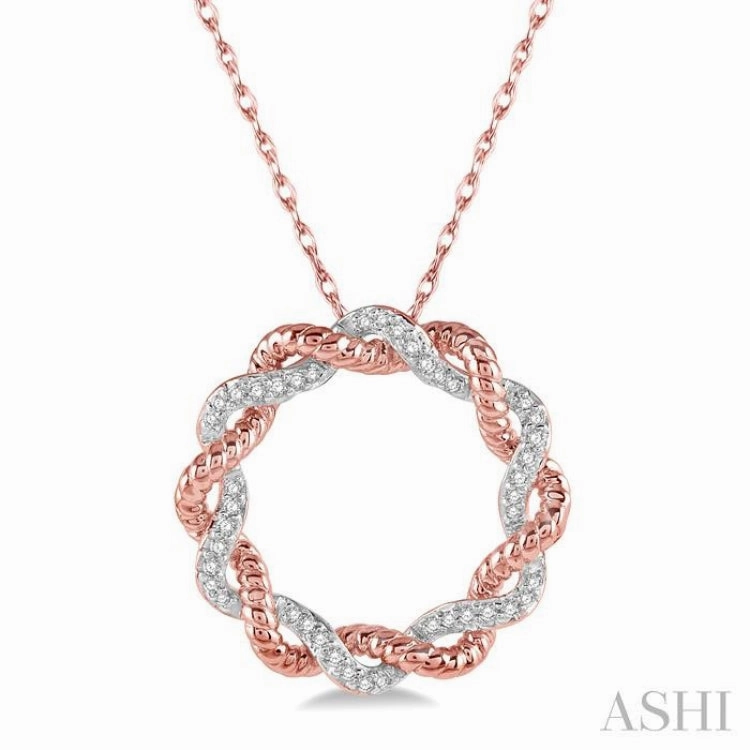 1/6 Ctw Entwined Round Cut Diamond Two Tone Fashion Pendant With Chain in 10K Rose Gold Artisan Accent Splendid Present