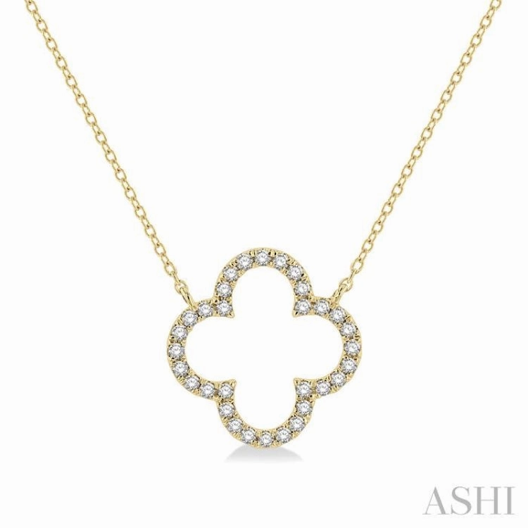 1/4 Ctw Clover Round Cut Diamond Pendant With Chain in 14K Yellow Gold Exquisite Adornment Decorative Pendant