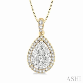 1/3 Ctw Pear Shape Diamond Lovebright Pendant in 14K Yellow and White Gold with Chain Modern Man Formal Beaded Piece