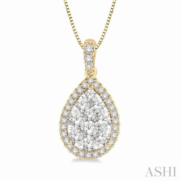 1/3 Ctw Pear Shape Diamond Lovebright Pendant in 14K Yellow and White Gold with Chain Modern Man Formal Beaded Piece