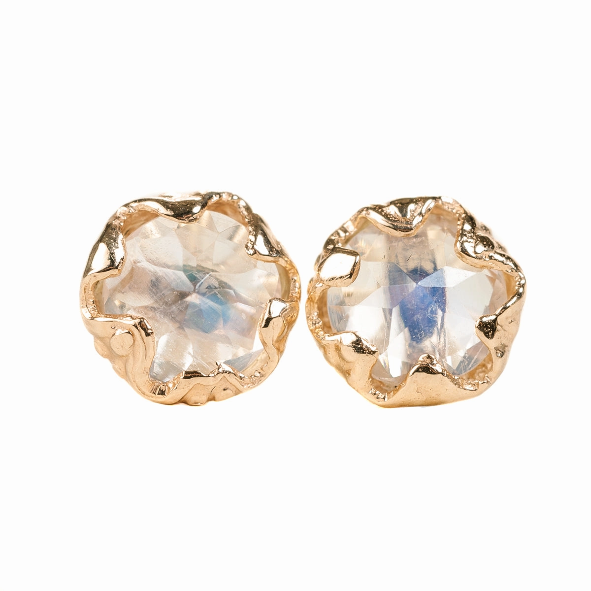 Moonstone Jester Studs - 14k Gold Bright Finish