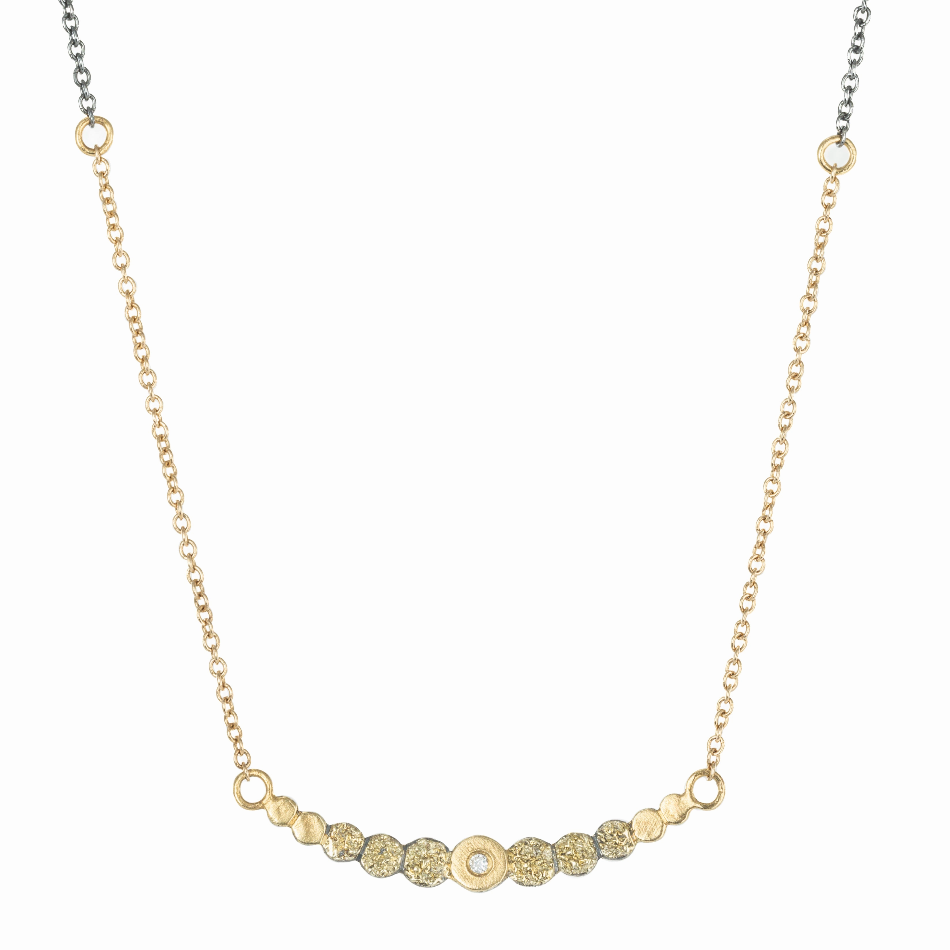 Soft Highlight Stylish Shape Tiny Gold Dot Necklace - 22k/18k/14k Gold, Oxidized Silver   VS Diamond