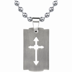 Glossy Jewelry Durable Accessory Titanium Brushed Finish Arrow Cross Tag Pendant Necklace with Steel Ball Chain
