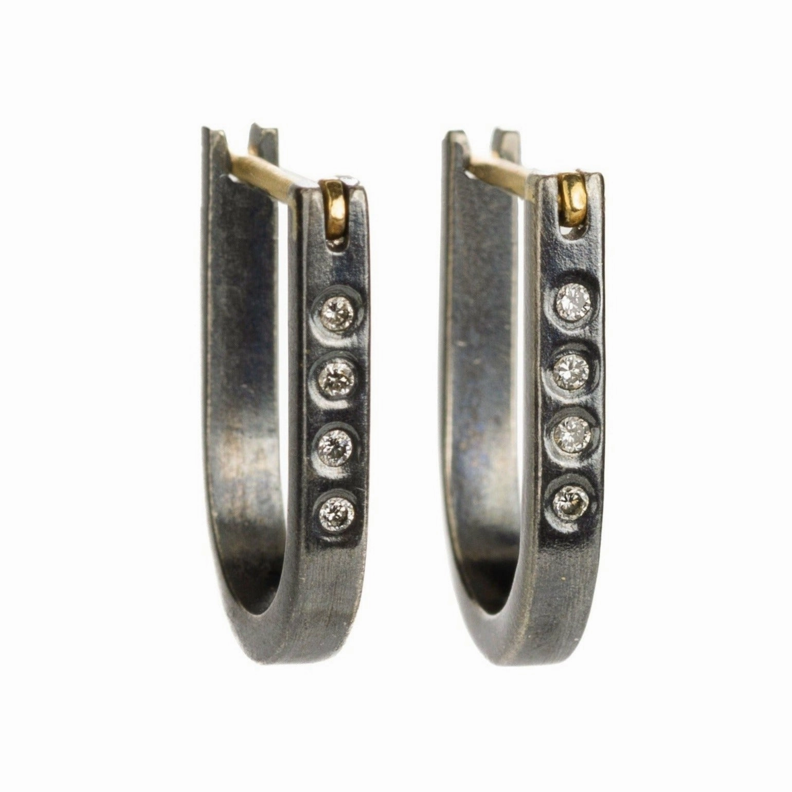 Romantic Feature Traveler Huggie Hoops - 18k Gold, Oxidized Silver   Reclaimed Diamonds
