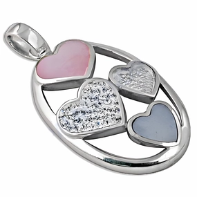New Inlay Design: Cubic Zirconia Gemstone Silver Heart Pendant Jewelry | CZ Inlay Pendants Cool Accent
