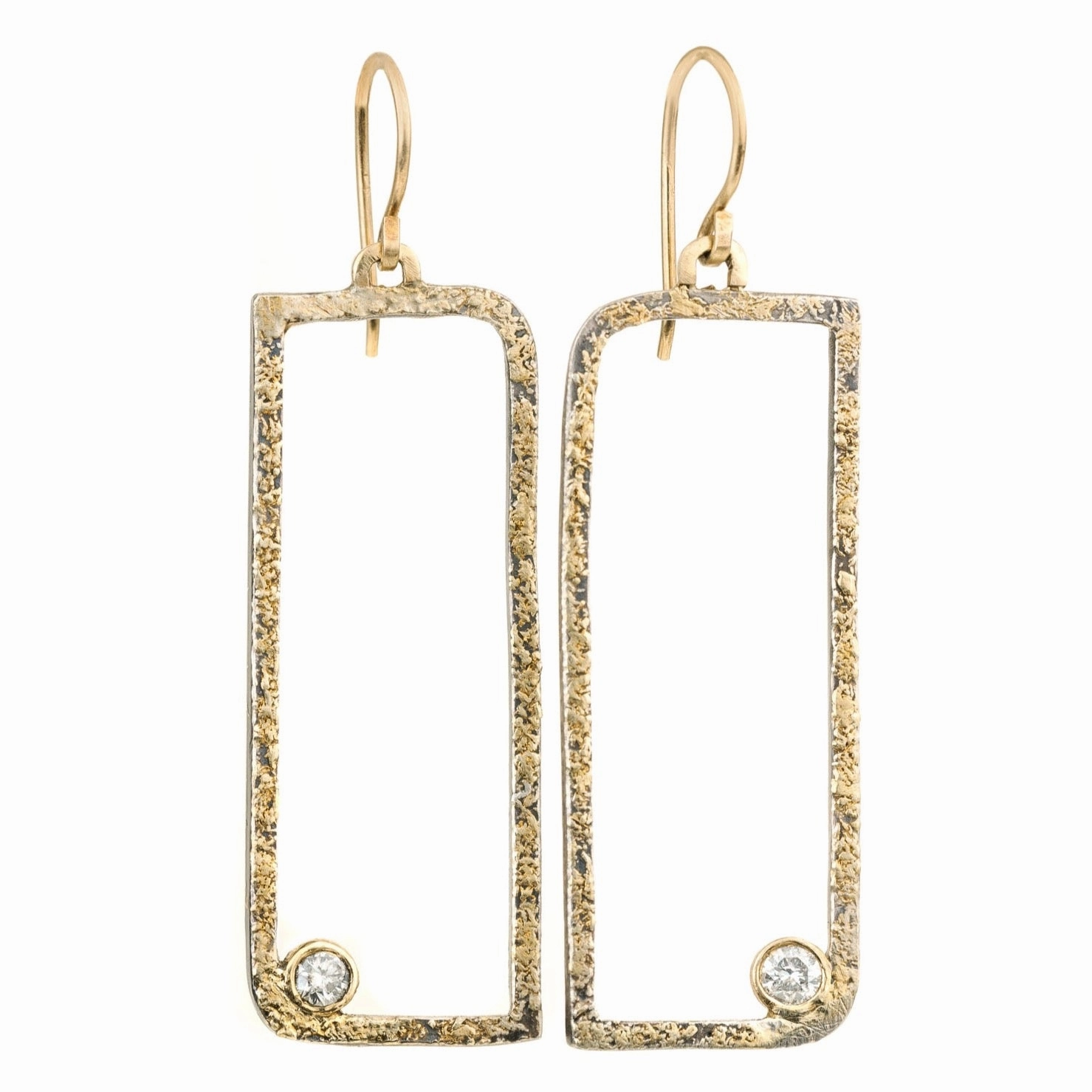 Casual Chic Floating Square Hoops with Diamonds - 22k/18k Gold, Oxidized Silver   Reclaimed Diamonds