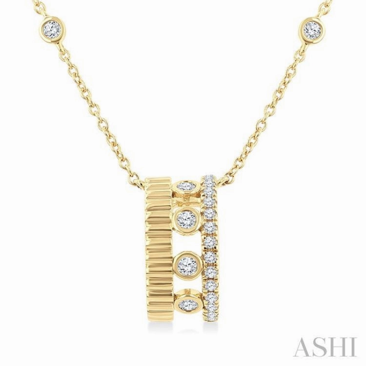 High-Quality Present 1/5 Ctw Bezel and Prong Set Round Cut Diamond Bold Fluted Layered Fashion Pendant With Chain in 10K Yellow Gold