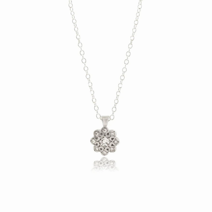 Gift For Her Moonflower Charm Pendant - Diamond   Sterling Silver